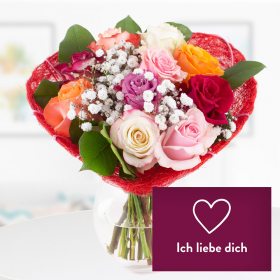 Blumenstrauß Rosenzeit + "Ich liebe dich" Grußkarte