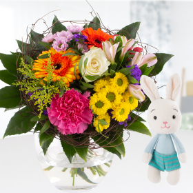 Blumenstrauß Farbenfroh + Nici Happy Bunny 